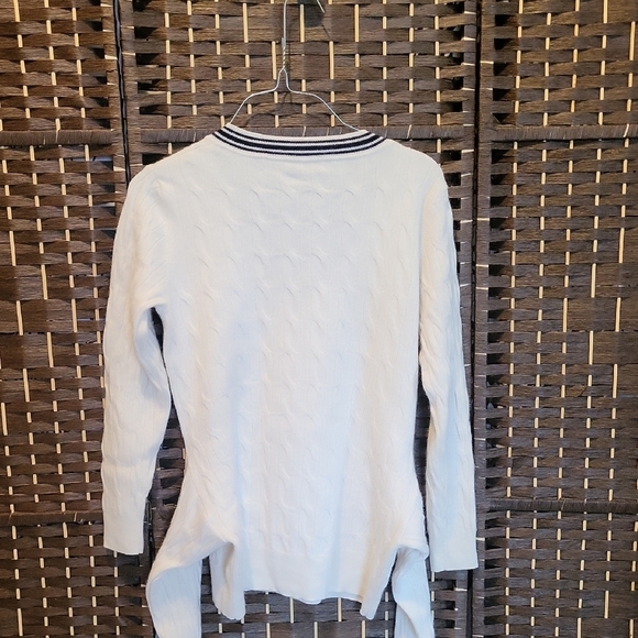 Sandro White V-Neck Sweater with Black Trim - Picture 3 of 9